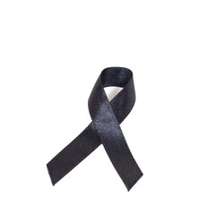 Black awareness ribbon on white background