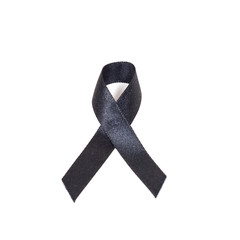 Black awareness ribbon on white background