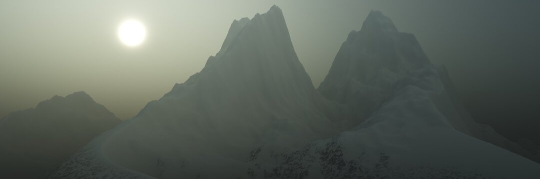 panorama of snowy peaks. Mountain landscape. 