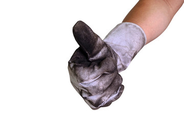 Worker wear leather glove showing good sign