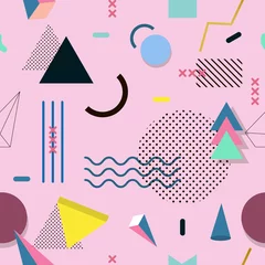  Memphis patroon van geometrische vormen voor weefsel en ansichtkaarten. © Iryna Danyliuk