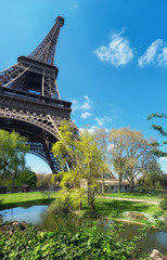 Eiffel Tower in Paris in spring, panorama image