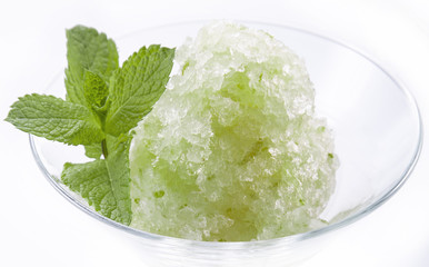 green mint cold dessert sorbet ice-cream with mint leaf - obrazy, fototapety, plakaty