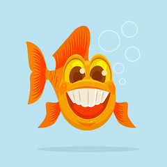 Happy goldfish character smile. Vector flat cartoon illustration 