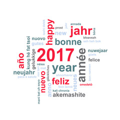 2017 new year multilingual text word cloud square greeting card
