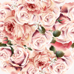 Rose pattern with vector realistic pink light roses for design