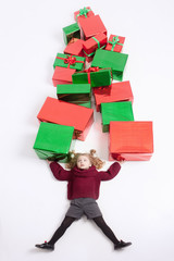 Merry Christmas 2016 and Black Friday. Little girl, Cristmas gifts