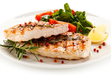 Grilled steaks and vegetables 