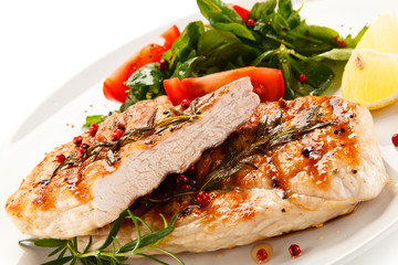 Grilled steaks and vegetables 