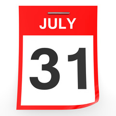 July 31. Calendar on white background.