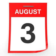 August 3. Calendar on white background.