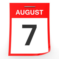 August 7. Calendar on white background.