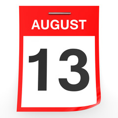 August 13. Calendar on white background.