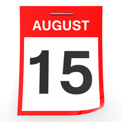 August 15. Calendar on white background.