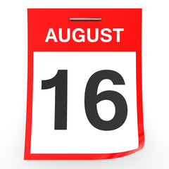 August 16. Calendar on white background.