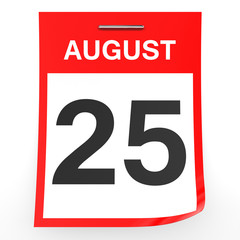 August 25. Calendar on white background.