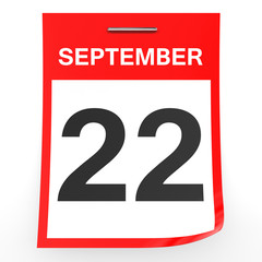 September 22. Calendar on white background.