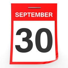 September 30. Calendar on white background.