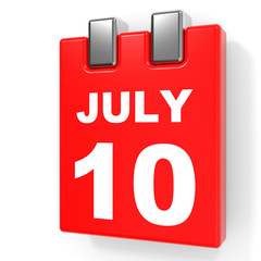 July 10. Calendar on white background.