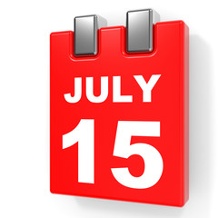 July 15. Calendar on white background.