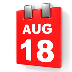 August 18. Calendar on white background.