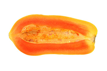 half of papaya on white background