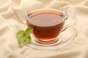 Black tea  with and book. Relaxing atmosphere.