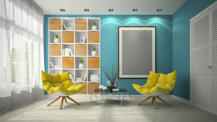 Interior of modern design room 3D illustration