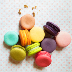 Fototapeta na wymiar Closeup colorful macarons or macaroons