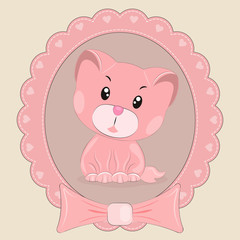 Fototapeta na wymiar Greeting card Cute happy cartoon kitten. Cat . Vector illustration.