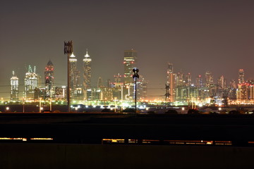 Dubai skyline at night from Meydan, United Arab Emirates