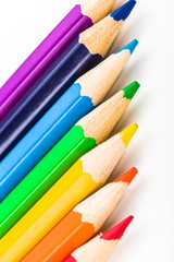 Obraz premium Many different colored pencils on white background