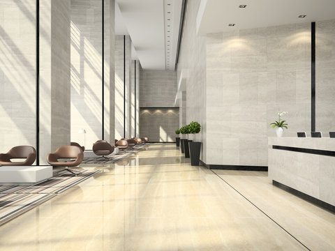 Interior Of A Hotel Reception 3D Illustration