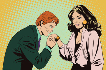 Man kisses a hand to girl.