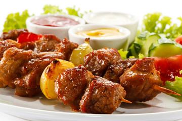 Kebabs - grilled meat and vegetables 