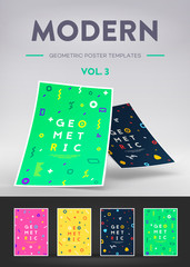Set of cards with modern geometric patterns. Hipster poster, juicy, bright color background.