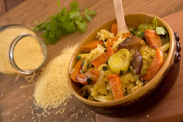 Couscous with carrots, celery, leak and stewed meat
