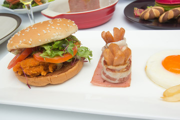 Hamburger and breakfast