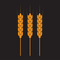 Wheat ears or rice icon. Agricultural symbol isolated on dark background. Design element for bread packaging or beer label. Colorful vector illustration.