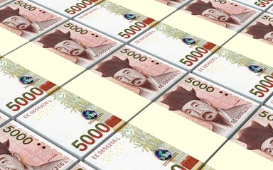 Korean won bills stacks background. 3D illustration.