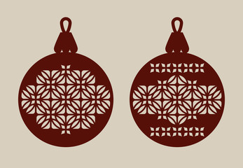 Christmas balls with lace pattern. Template for greeting card, banner, invitation, for New Years design party or interiors. Picture perfect for laser cutting, plotter cutting or printing