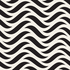 Vector Seamless Black and White Horizontal Wavy Lines Pattern