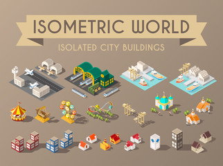 Isometric World. Set of Isolated Minimal City Buildings.