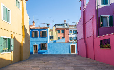 Brightly painted houses of Burano Island. Venice. Italy.