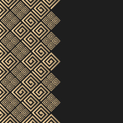 Vector geometric background greek style. Meander vector border for design. Light golden vector frame.