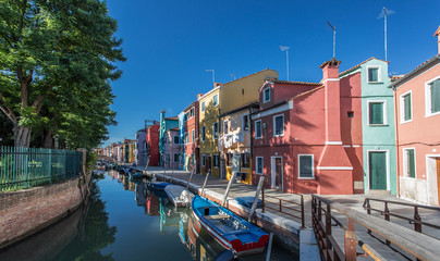 Brightly painted houses of Burano Island. Venice. Italy.