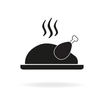 Cooked turkey icon. Roasted chicken ready for Thanksgiving. Vector illustration.