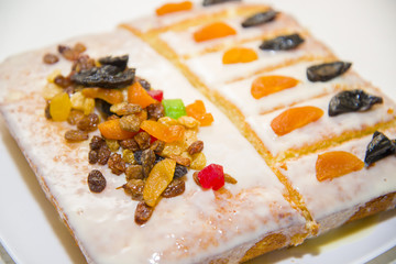 Manne delicious cake with dried fruit homemade.