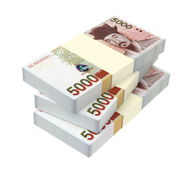 Korean won bills isolated on white background. 3D illustration.