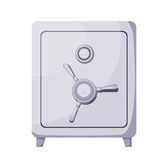 Vector illustration of closed steel safe over white background.